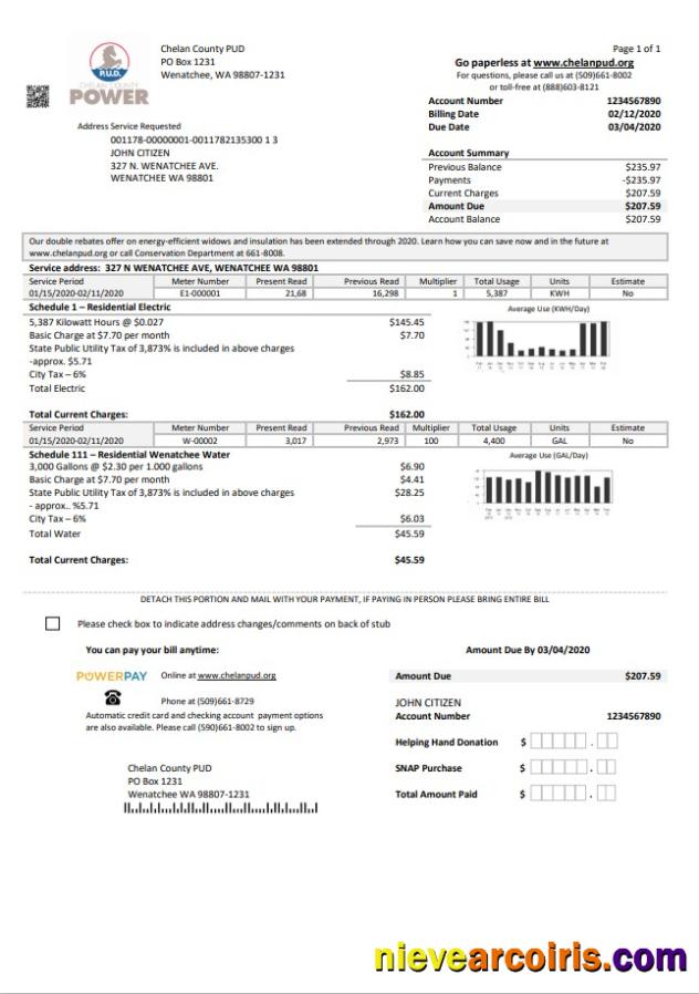 USA Washington Chelan County PUD utility bill